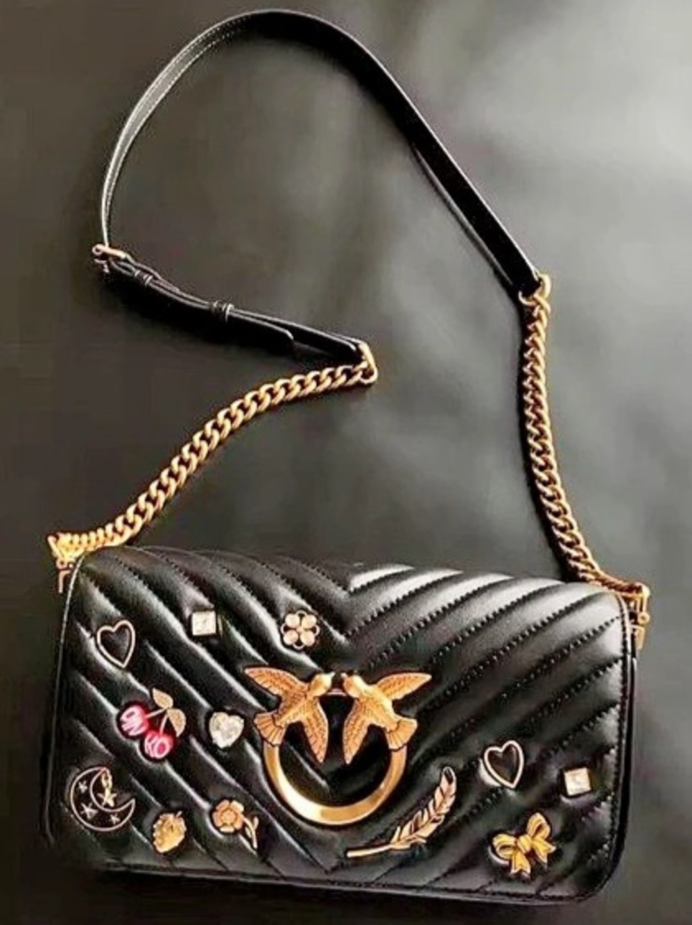 New Pinko designer inspired Black Quilted Shoulder Bag
